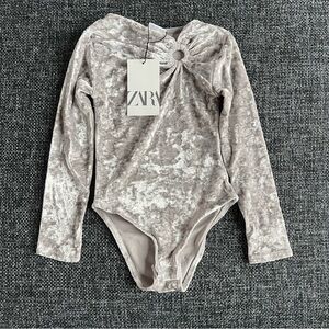 NWT Zara Silver Velvet Bodysuit Size 6